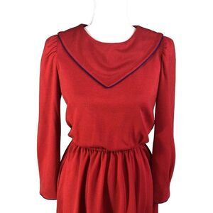 Vtg 60s 70s Lanz Originals M Red Blouson Yoke With Blue Piping Long Sleeve Sweet